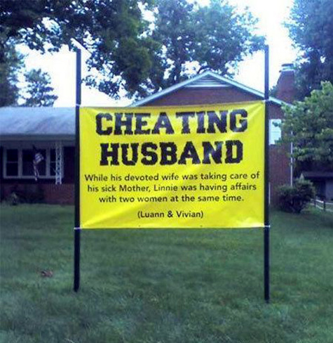 Cheating husband sign